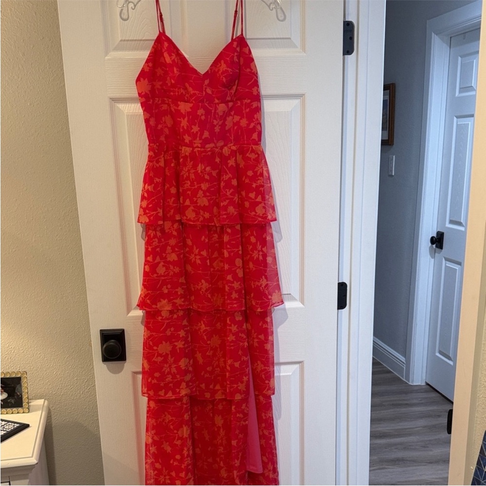Amanda Uprichard Pink Floral Tiered Spaghetti-Strap Gown - Picture 3 of 14